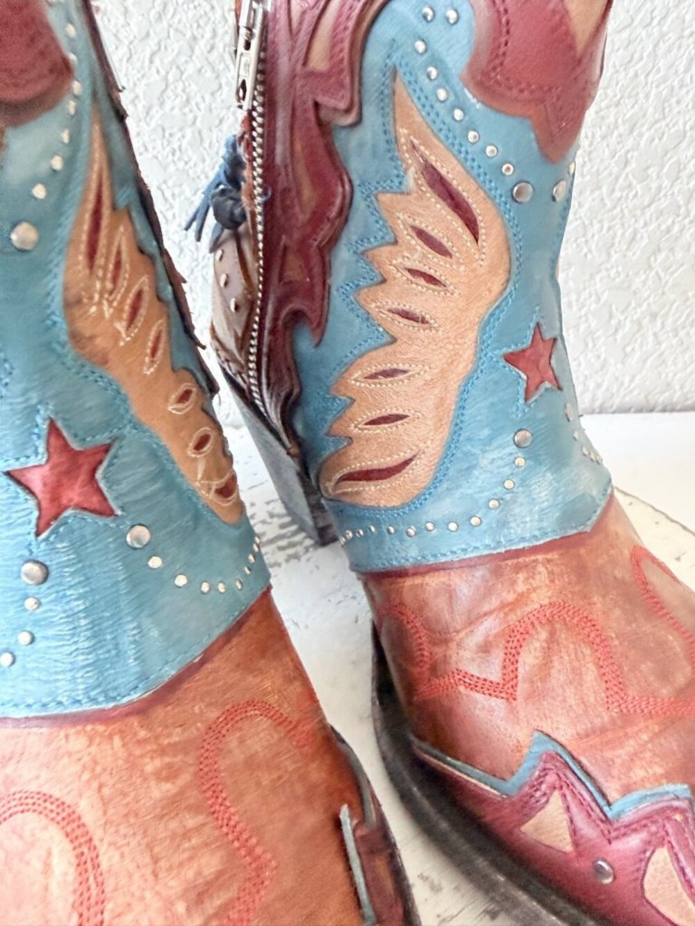 Old Gringo EAGLE FLIGHT Short Cowboy Boots Blue Red Womens 7.5 Snip Toe Ankle - Picture 8 of 13